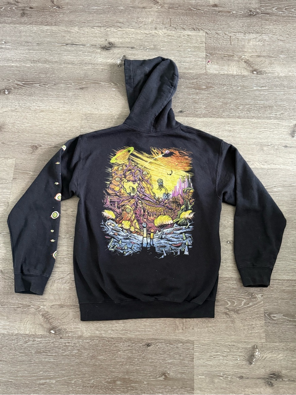 Rick & Morty Trippy World Hoodie | Black Pullover Hooded Sweatshirt |Size Small - Picture 4 of 5